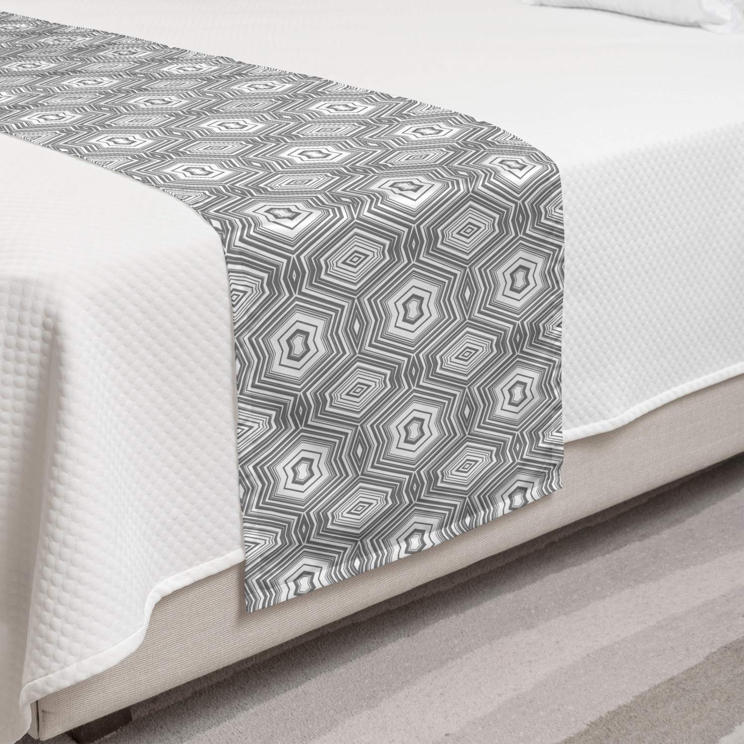 Ambesonne Grey and White Abstract Geometric Bed Runner with Triangular Pattern - Decorative Accent Bed Scarf for Twin Beds - Perfect for Hotels, Homes & Guestrooms - Soft Luxury Bedding Accessory for Modern Bedroom Decor