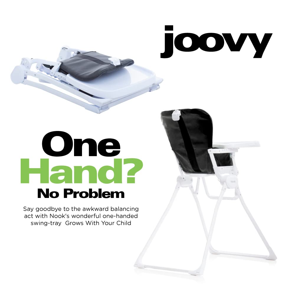 Joovy Nook High Chair - 4-Position Adjustable Baby Feeding Chair with Swing Open Tray & Dishwasher-Safe Insert | Foldable for Compact Storage | Perfect for Home, Restaurants & Travel (Black)