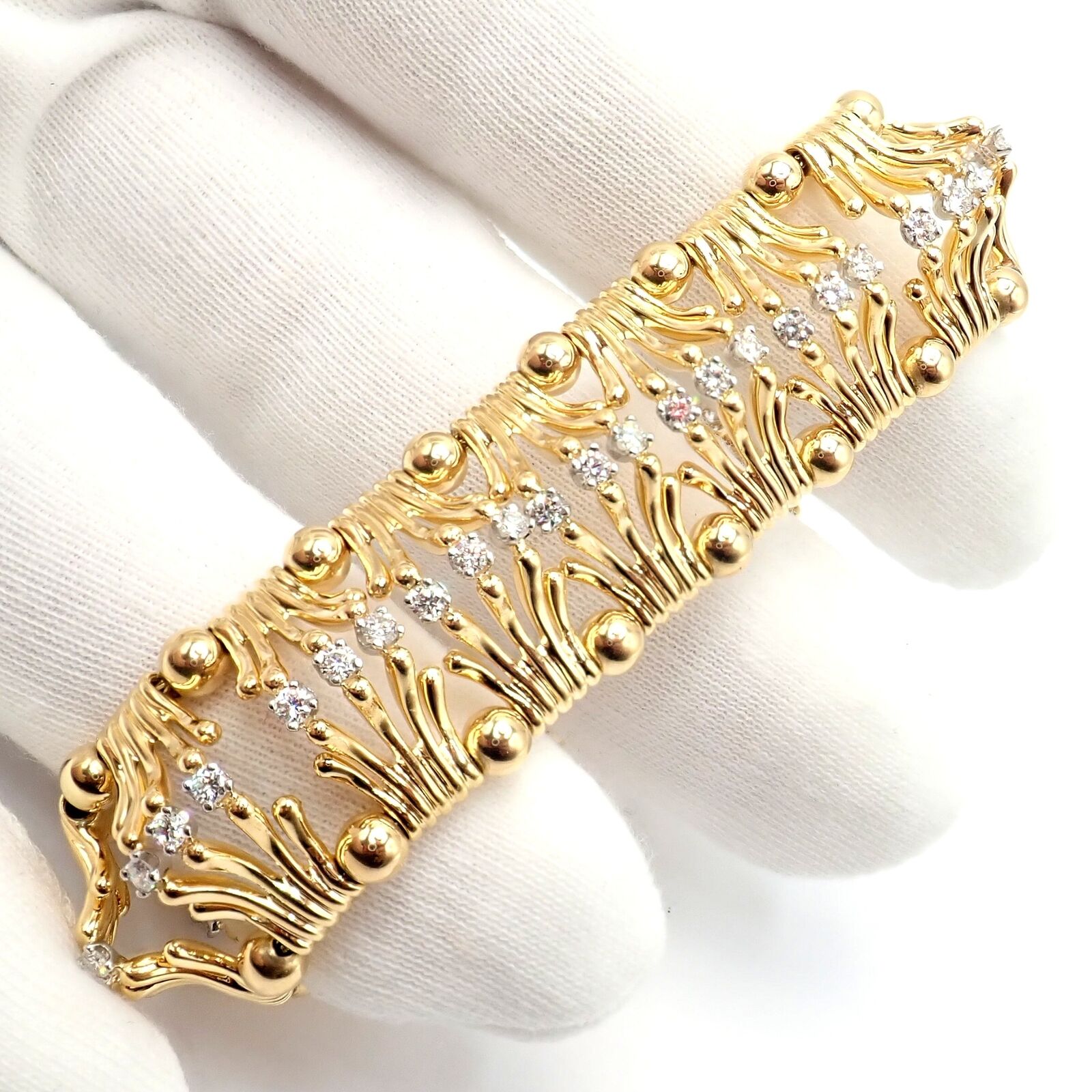 Tiffany & Co Jean Schlumberger 18k Yellow Gold Platinum Diamond Bracelet for Women - Luxury Diamond Tennis Bracelet for Gifts, Anniversaries & Special Occasions