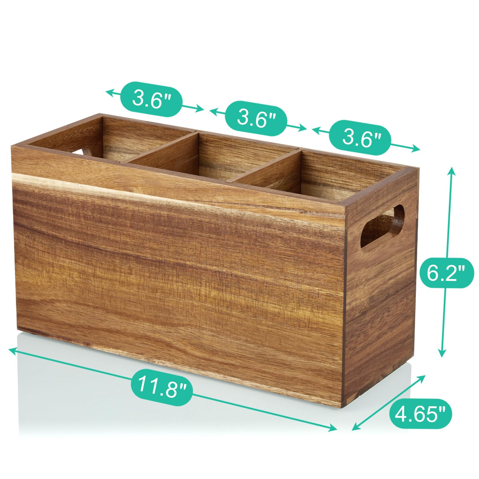 ALELION Acacia Wood Kitchen Utensil Holder - 3 Compartment Countertop Organizer for Spoons, Spatulas & Cooking Tools - Farmhouse Style Kitchen Decor for Counter, Pantry & Dining Room Storage