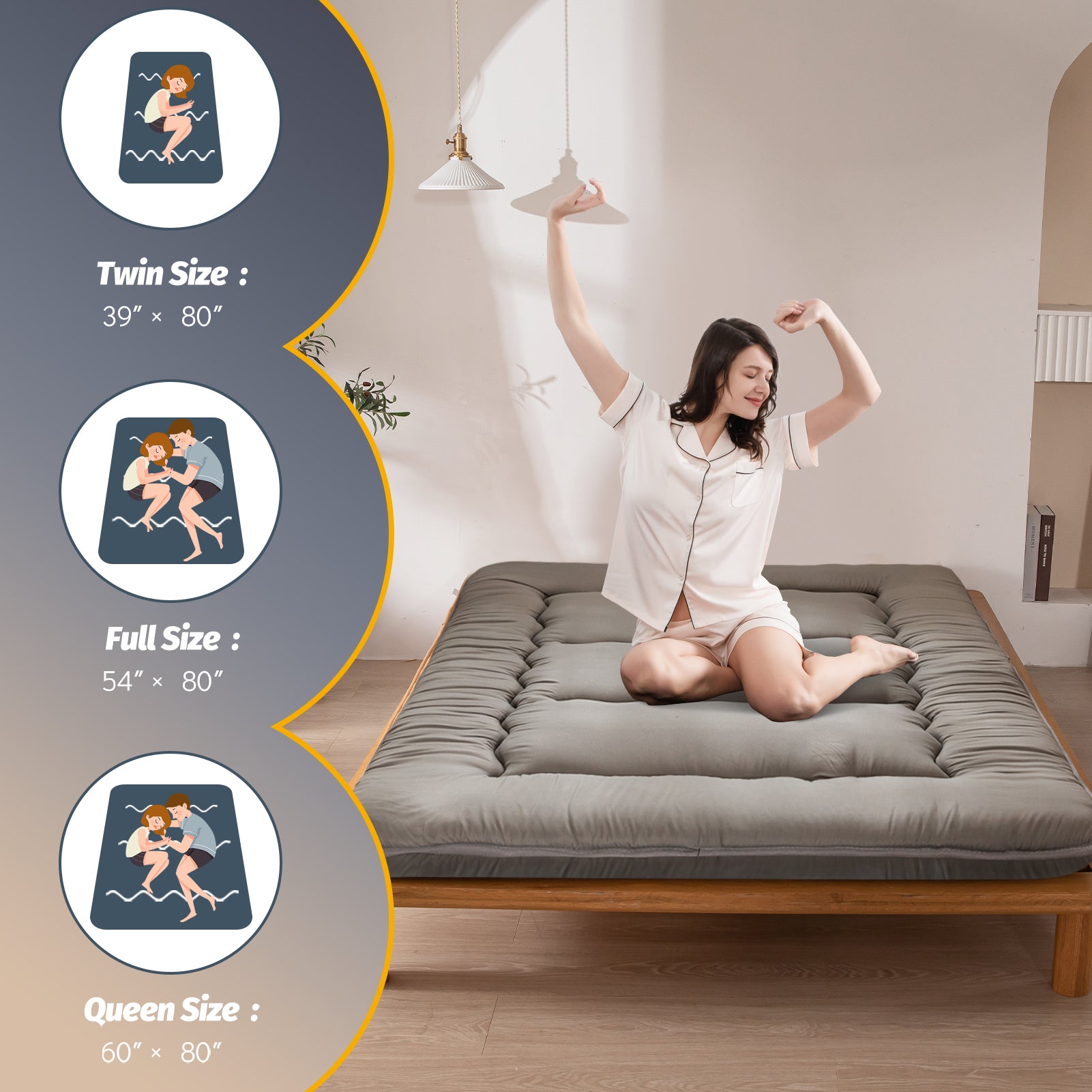 MAXYOYO 6-Inch Extra Thick Japanese Floor Futon Mattress - Dark Grey | Traditional Tatami Style Bedding for Small Spaces, Guest Rooms & Minimalist Home Decor