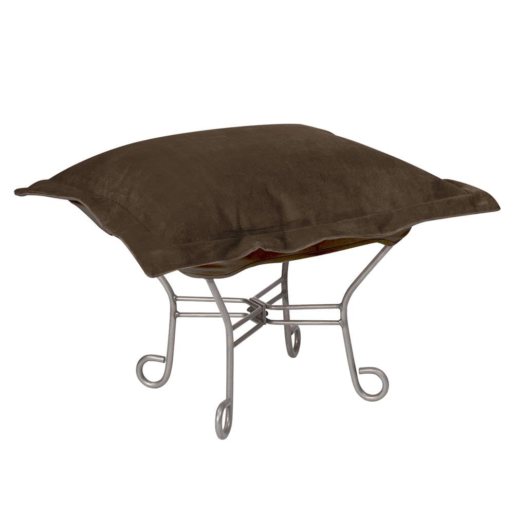 Howard Elliott Scroll Puff Ottoman Chair with Removable Cover - Multipurpose Footstool & Footrest with Durable Titanium Frame - Perfect for Camping, Patio, Living Room & Outdoor Use - Bella Chocolate Color