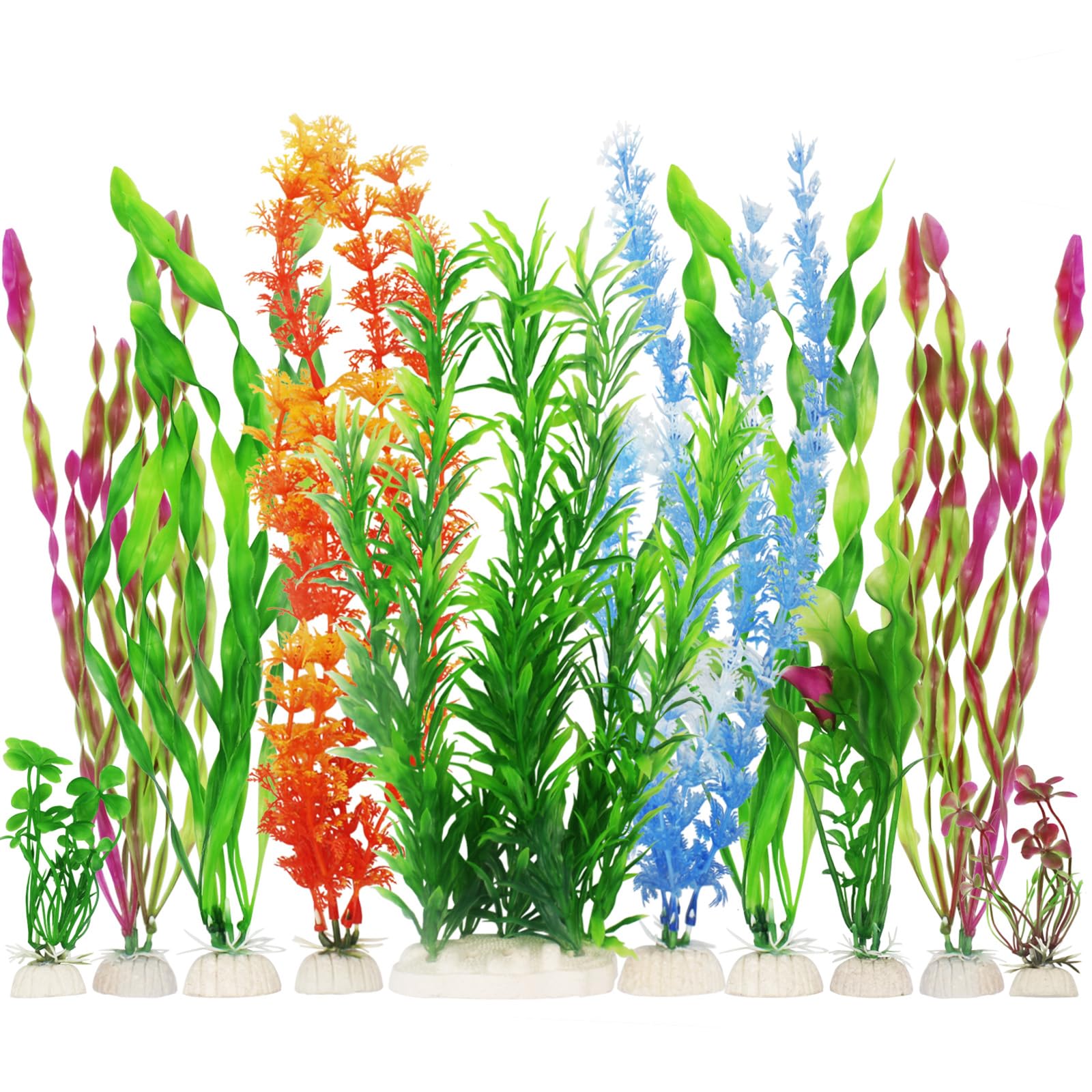 MyLifeUNIT Artificial Fish Tank Plants - 10 Pack Plastic Aquarium Decorations for Freshwater & Saltwater Tanks | Realistic Underwater Plants for Betta Fish, Goldfish, Tropical Fish Tanks & Home Aquarium Decor