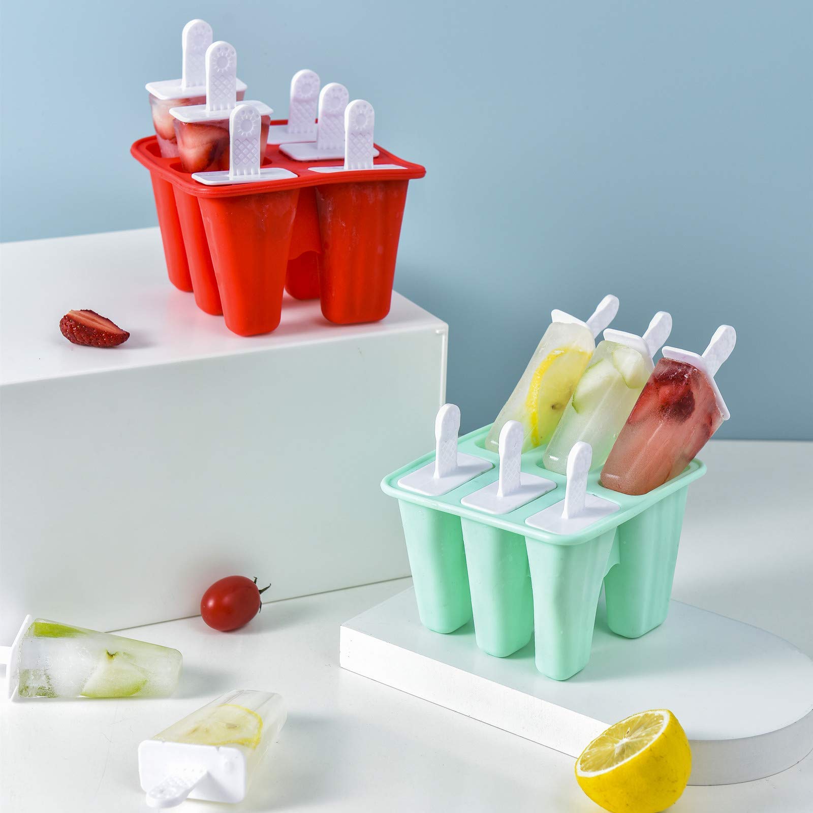 6-Piece Silicone Popsicle Molds Set - Reusable, Easy Release Ice Pop Maker for Homemade Treats (Red) - Perfect for Summer Snacks, Kids Parties & Healthy Frozen Desserts
