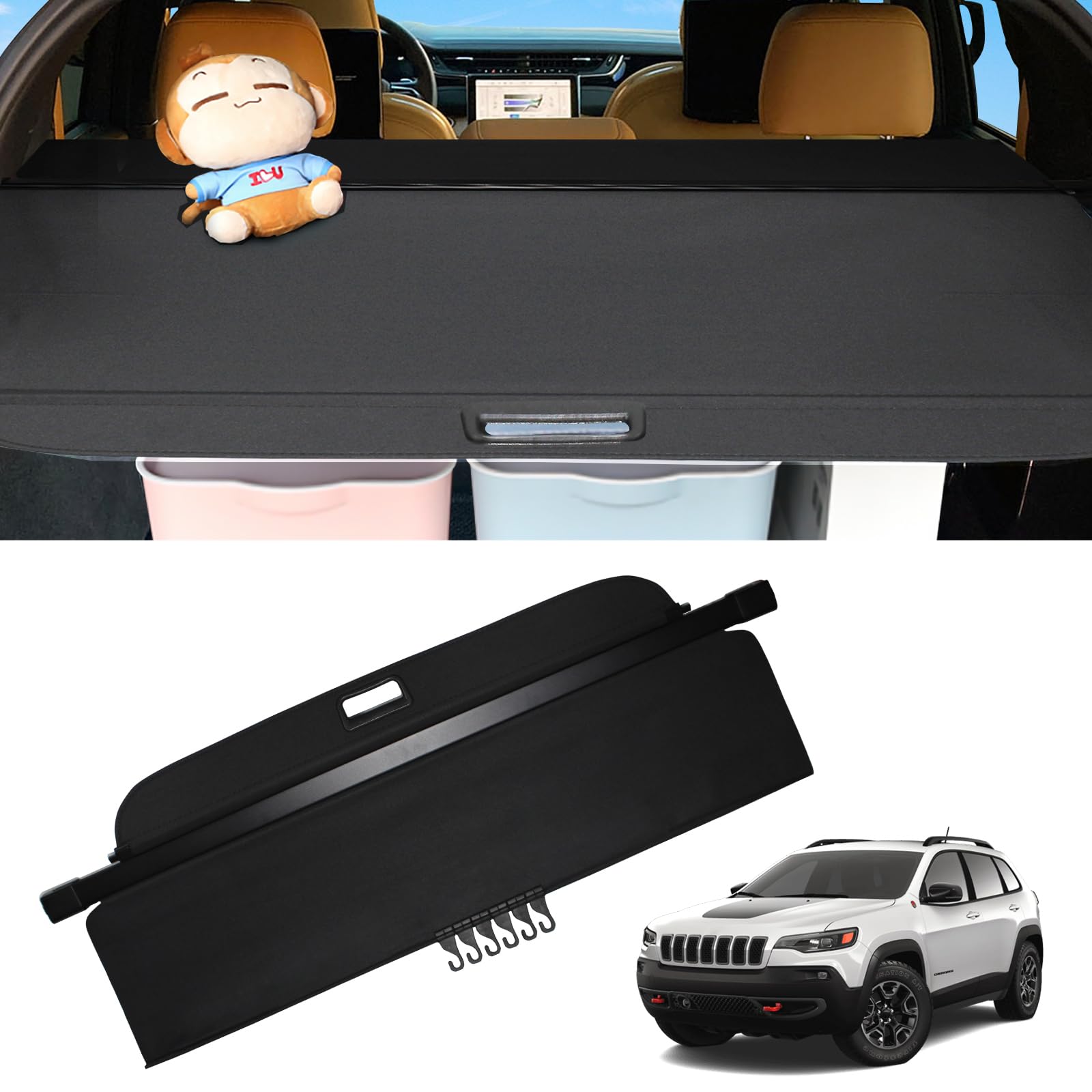 2019-2023 Jeep Cherokee Retractable Cargo Cover - Waterproof Trunk Security Shield, Luggage Protector & Sun Shade | Perfect for Road Trips, Camping & Daily Storage | New Upgrade Accessory