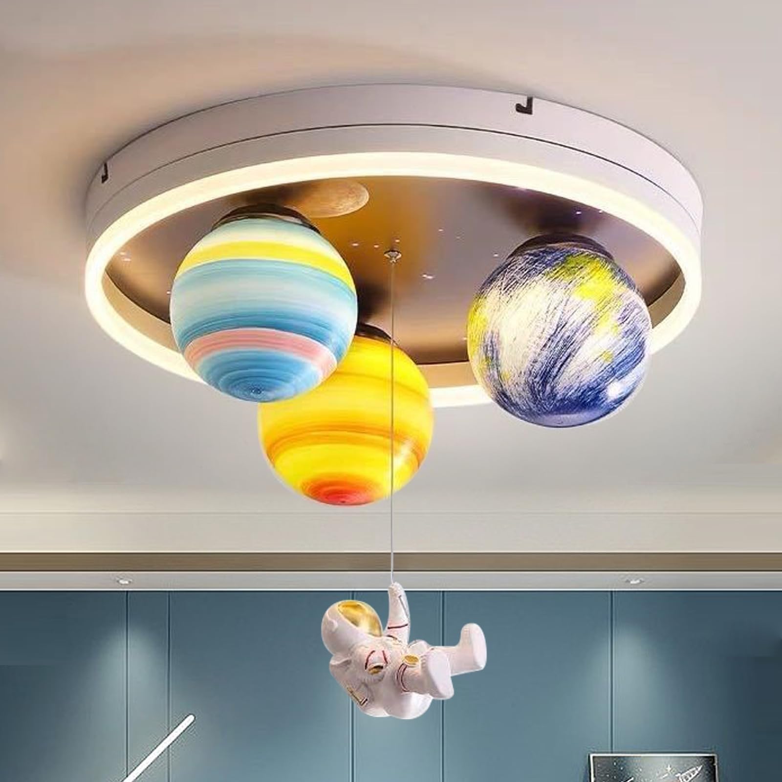 LED Kids Ceiling Light - Astronaut Themed Dimmable Nursery Lamp with Remote Control | 3 Color Changing Star & Moon Night Light for Boys & Girls Bedroom | Perfect for Bedtime Stories & Space-Themed Decor