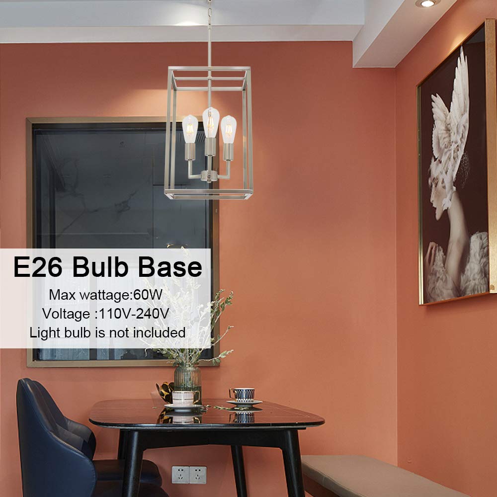 VINLUZ 3-Light Classic Brushed Nickel Chandelier - Elegant Indoor Pendant Lighting for Foyer, Hallway, Kitchen & Dining Room | Perfect for Home Decor, Wedding Venues and Restaurant Ambiance