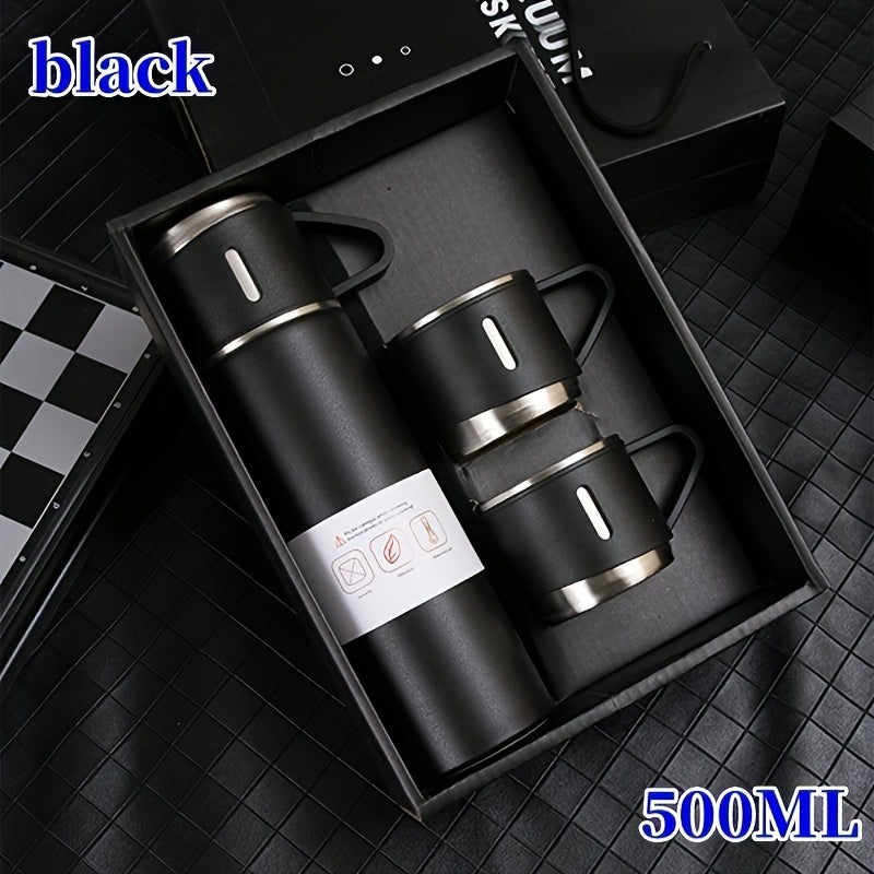 1pc/1 Set Insulated Vacuum Flask - Keeps Hot & Cold Drinks at Perfect Temperature for 12+ Hours, 3 Leak-Proof Cup Lids, Stainless Steel Travel Mug for Coffee, Tea & Water - Ideal for Office, Camping, Gym & Commuting - Perfect Christmas & Corporate Gift
