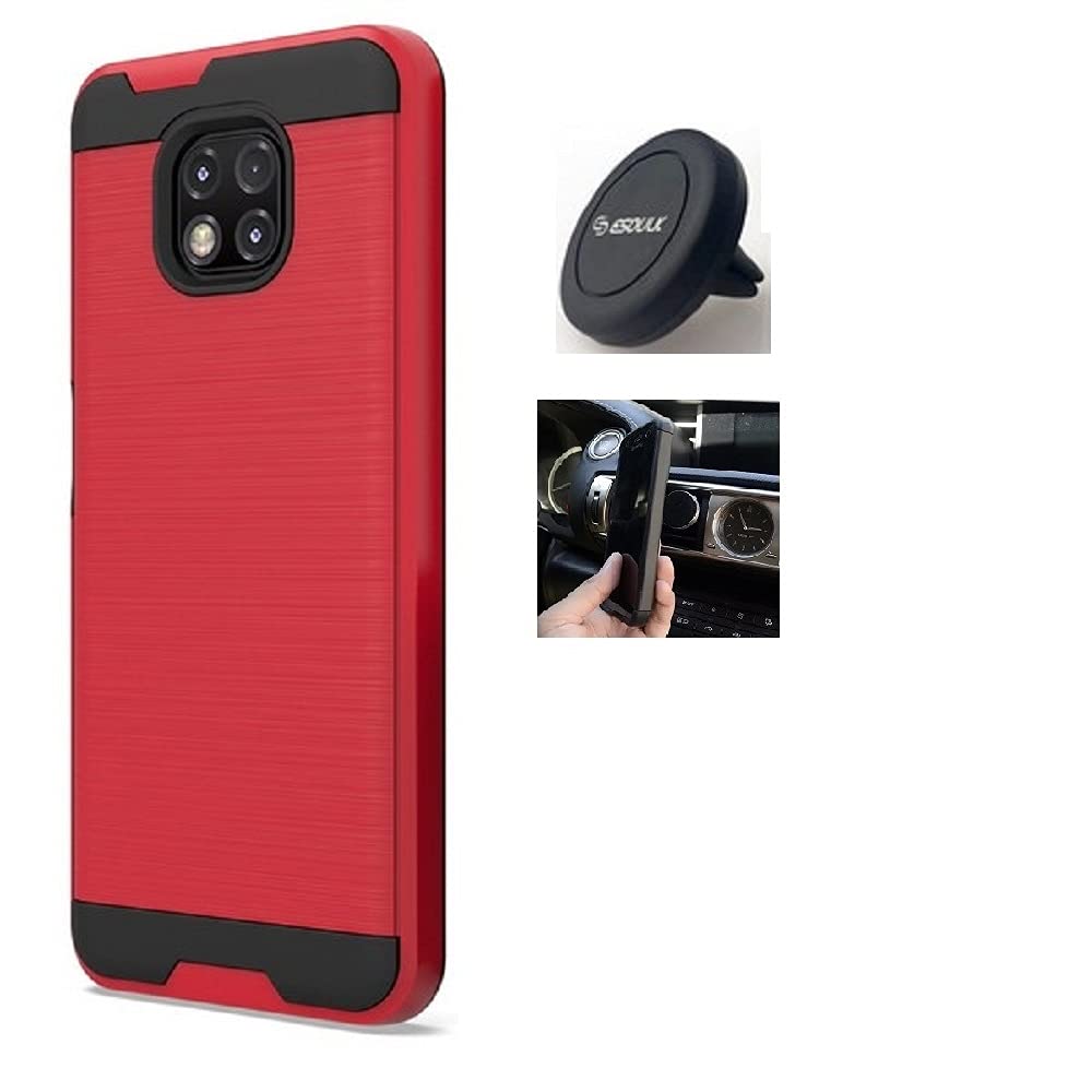 Shockproof Slim Hybrid Phone Case for Motorola Moto G Power (2021) with Magnetic Car Mount - Red | Durable Protection & Hands-Free Driving