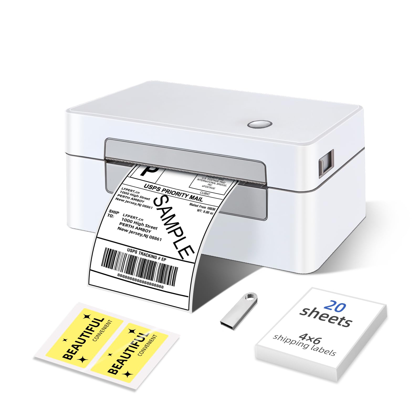 4x6 Thermal Shipping Label Printer - High Speed USB Barcode Printer for Amazon, eBay, USPS, FedEx | Compatible with Windows, Mac, Linux | Perfect for E-commerce, Warehouse & Small Business Shipping (White-Gray)