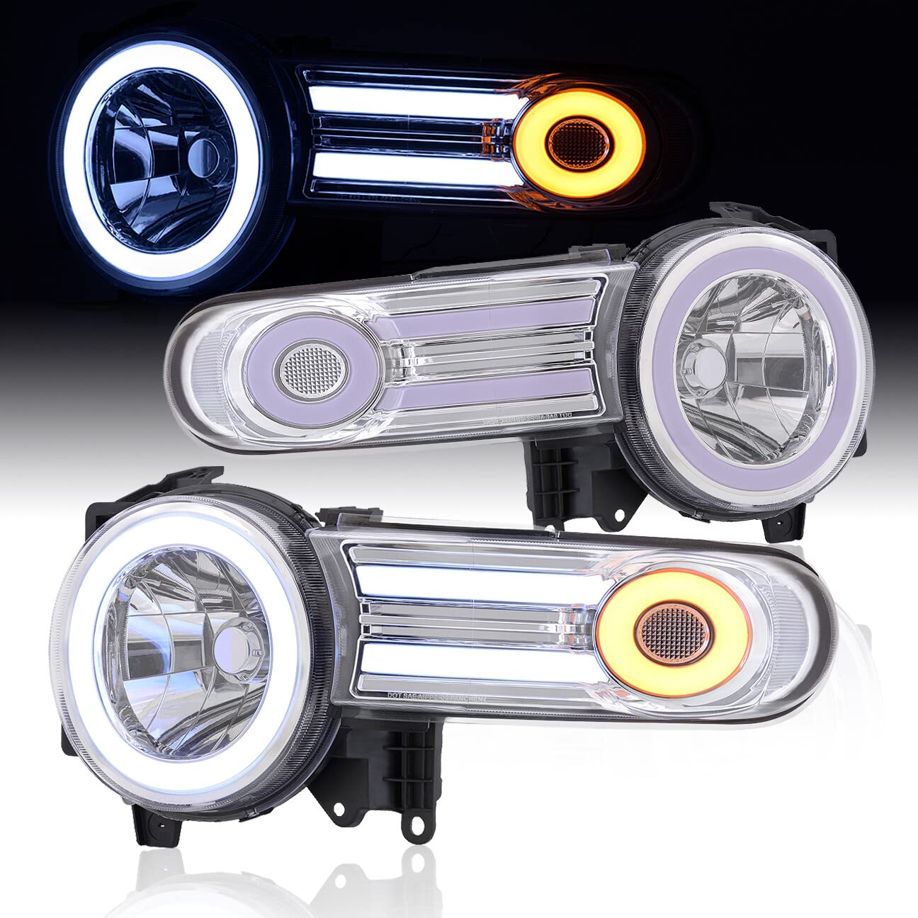 LED Halo DRL Headlights for Toyota FJ Cruiser 2007-2014 - Chrome Housing, Clear Lens - Off-Road & Night Driving