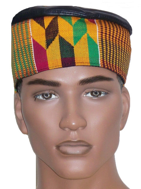 Handmade Leather Look Handwoven Kente Hat DPH344 - Stylish African-Inspired Accessory for Women's Fashion, Parties & Cultural Events