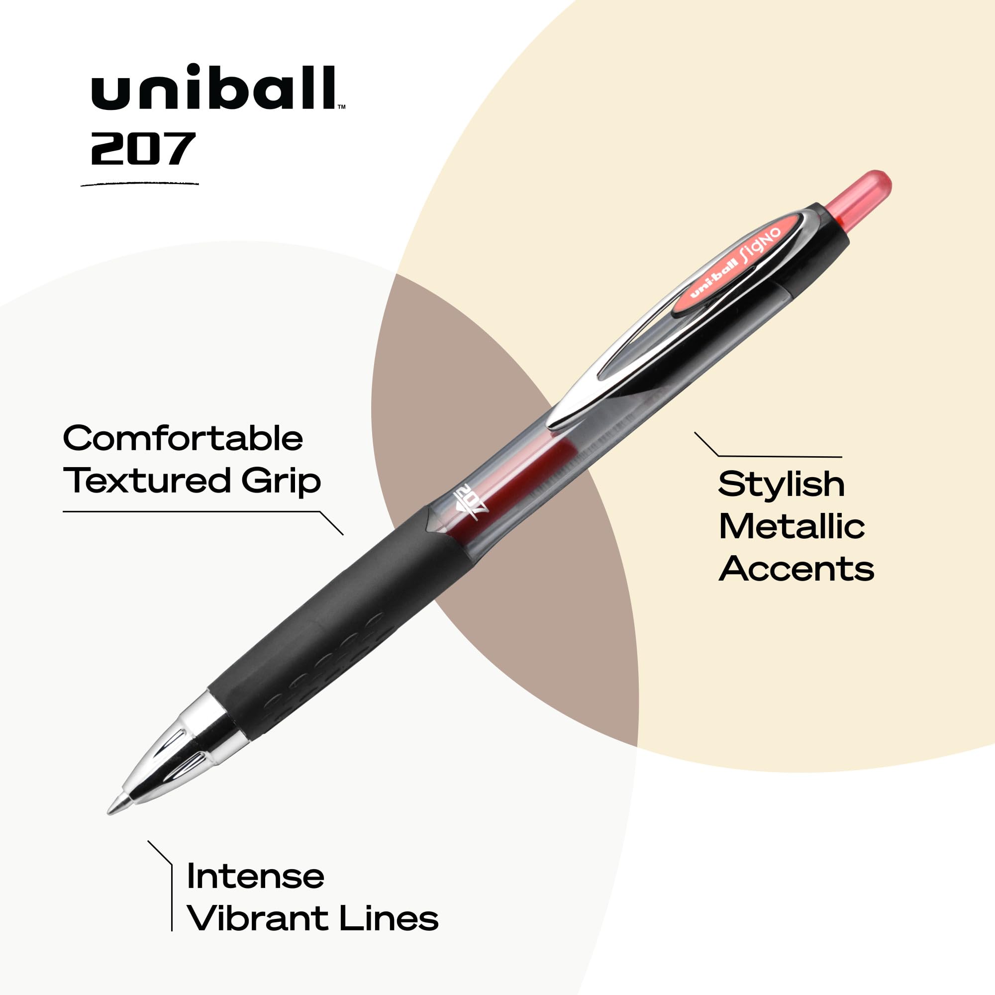 Uniball Signo 207 Gel Pen 12-Pack - 0.7mm Medium Red Gel Ink Pens for Office, School & Home - Smooth Writing Ballpoint Pens for Note Taking, Journaling & Art Projects