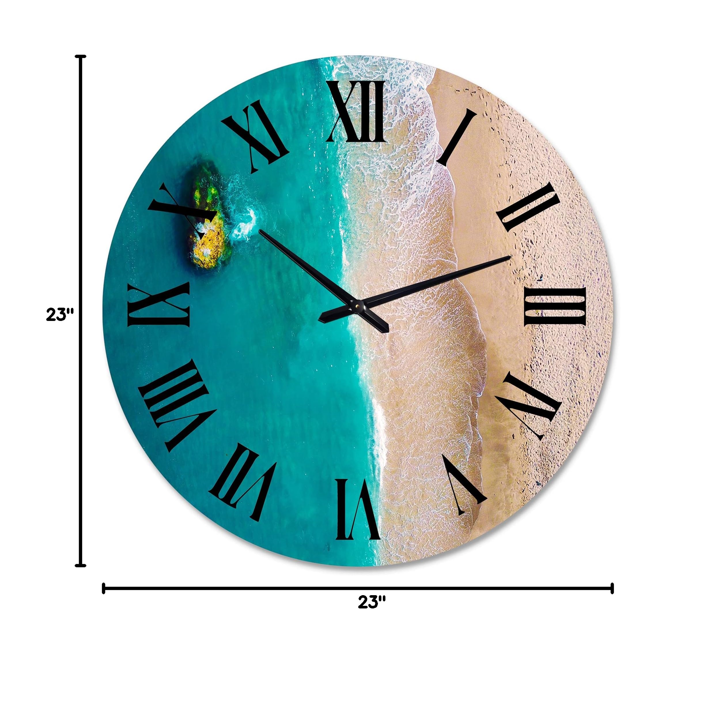 Large Traditional Wall Clock - Aerial View of Idyllic Blue Ocean Beach - Perfect for Kitchen, Living Room & Office Decor | Silent Non-Ticking | 12 Inch Round Wall Clock for Home & Office Spaces
