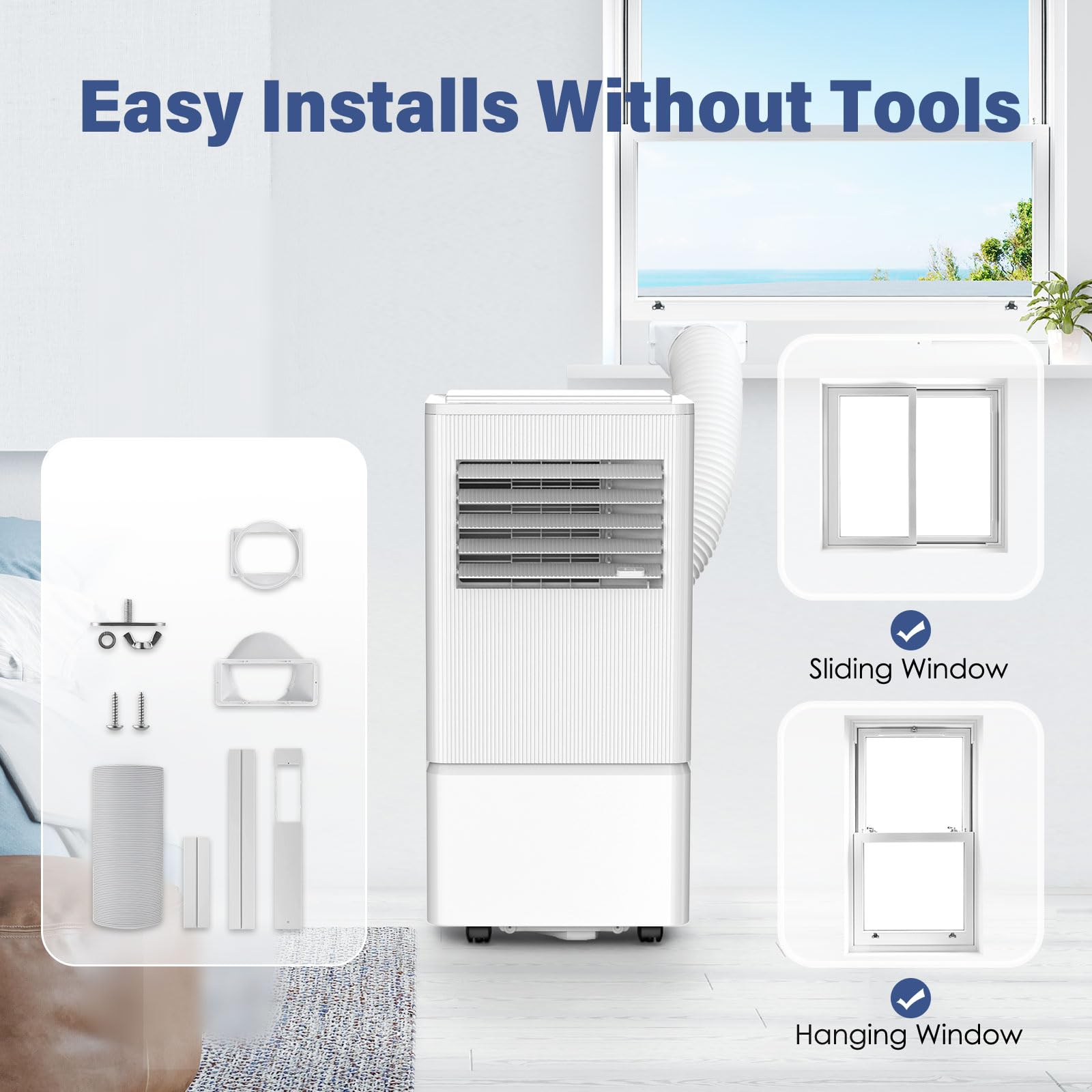 Air Choice 8000 BTU Portable Air Conditioner - Cools Rooms Up to 350 Sq.Ft, 3-in-1 AC Unit with 24H Timer, Sleep Mode & Remote Control, Ultra Quiet Operation with Digital Display & Window Kit - Perfect for Bedrooms, Offices and Small Apartments