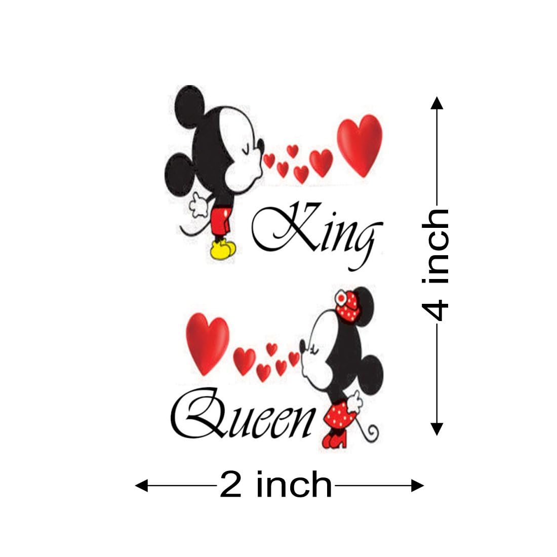 Tatmods King Queen Design Temporary Tattoo - Waterproof Fake Tattoos for Men & Women - Perfect for Parties, Halloween & Body Art