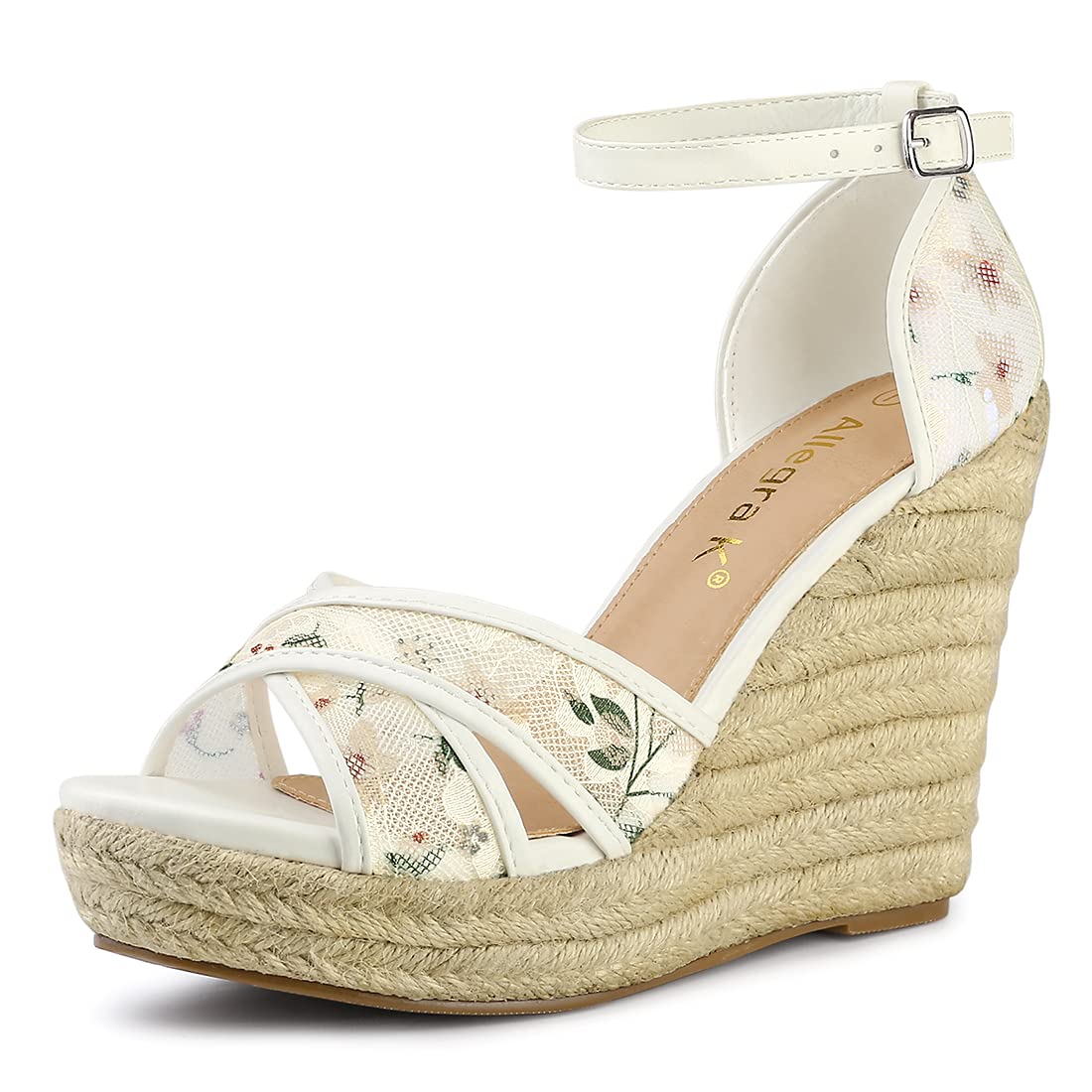 Allegra K Women's Espadrilles Lace Wedge Sandals - Comfortable Summer Casual Shoes for Beach, Wedding & Vacation Outfits