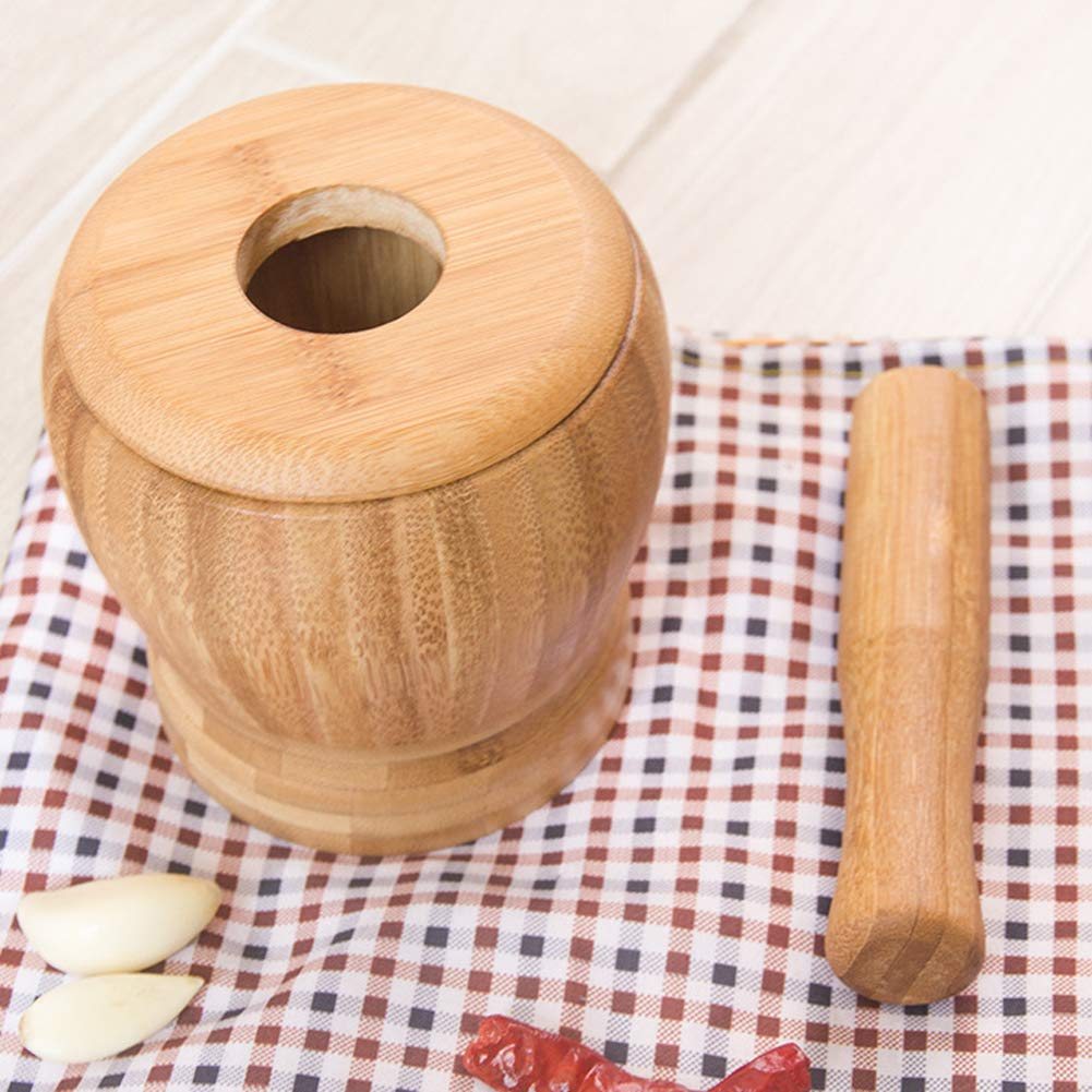 Premium Bamboo Mortar and Pestle Set with Lid - Natural Spice Grinder & Herb Mixing Bowl - Durable Kitchen Cooking Tools for Grinding Herbs, Spices, and Pesto - Perfect for Home Chefs and Ayurvedic Remedies