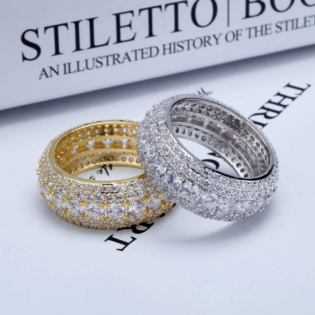 14K Gold Plated Men's Diamond Ring - 10MM Iced Out CZ Pinky Ring for Anniversary & Fashion Gifts