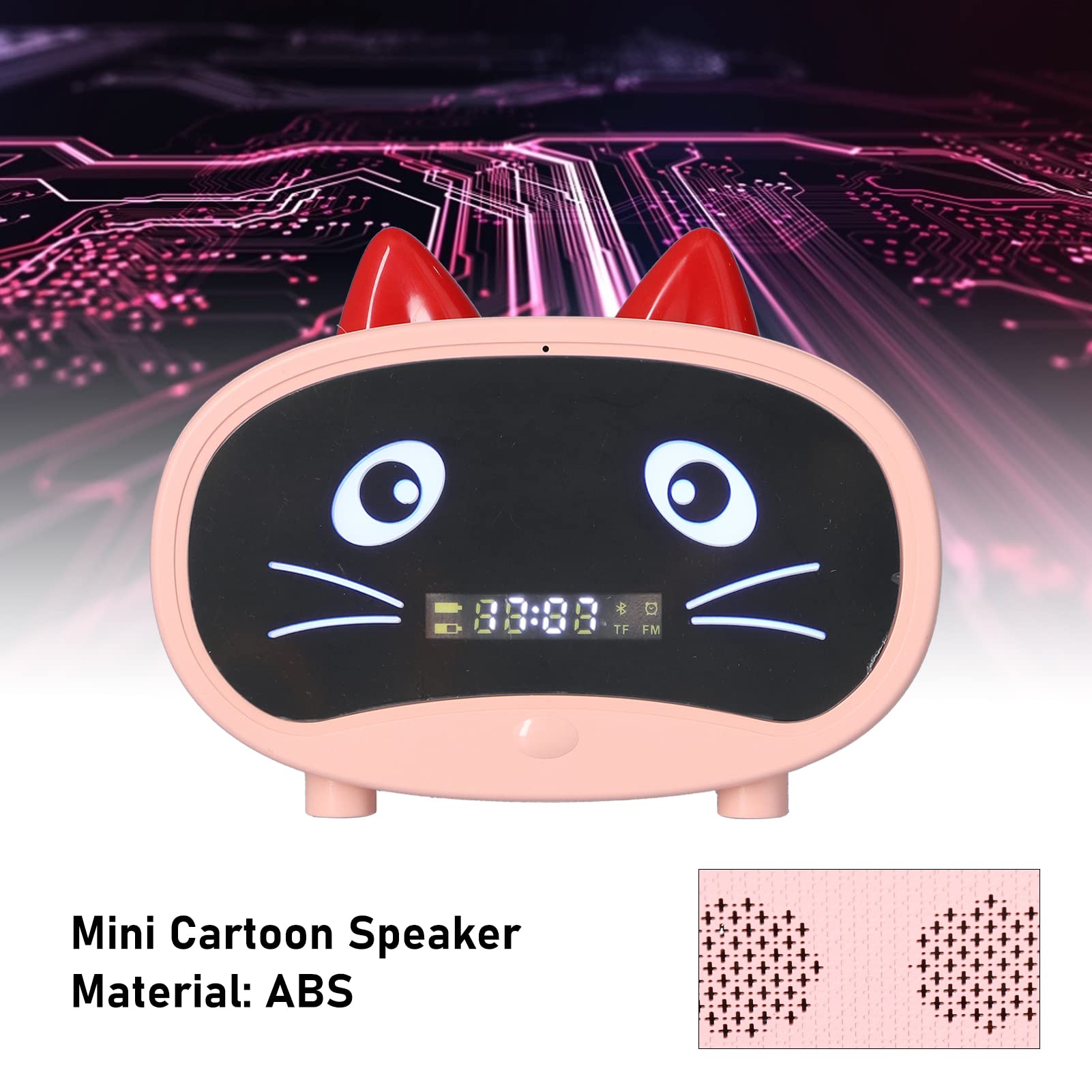 Wireless Bluetooth Speaker with Dual Alarm Clock, FM Radio, LED Display & Cat Ear Design - Portable Mini Speaker for Bedroom, Office, Travel | 1000mAh Battery, USB/SD Card Support (Pink) - Perfect for Home Decor, Gift Giving & Personal Use