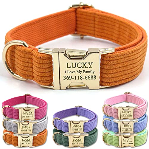 PETDURO Personalized Dog Collar with Name Engraved Gold Buckle - Custom Stripe Velvet Collar for Small Medium Large Dogs | Matching Leash & Bow Tie Set | Perfect for Daily Walks, Training & Special Occasions