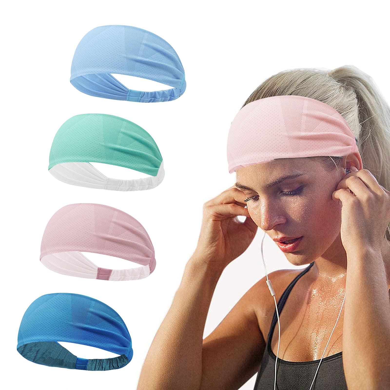 TOCO FREIDO 4 Pack Non-Slip Sports Headbands for Women & Men - Moisture Wicking Workout Sweatbands for Yoga, Gym, Running, Cycling, Tennis, Football & Hiking - Stay Dry & Comfortable During Intense Workouts