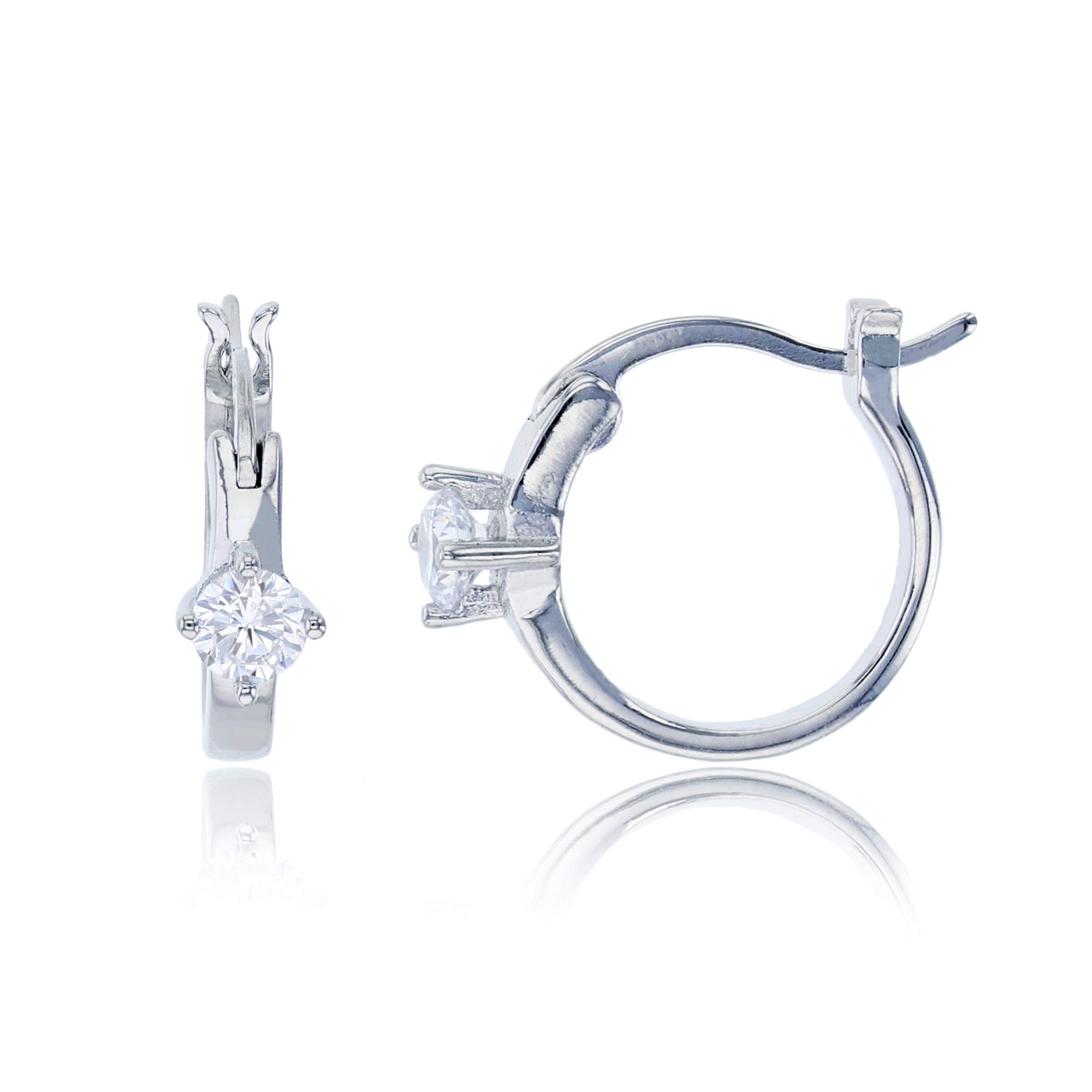 Sterling Silver Rhodium Plated 3.5mm Round Cut Cubic Zirconia Solitaire Hoop Earrings - 13x4mm Elegant Dangle Earrings for Women, Perfect for Wedding, Party & Everyday Wear
