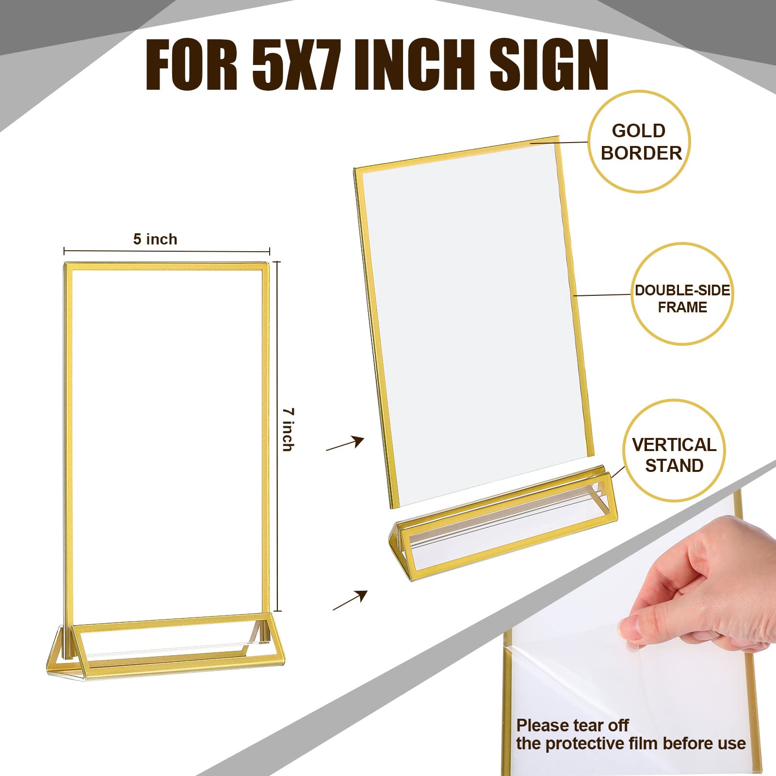 18-Piece Gold Acrylic Table Number Holders - 5x7 Inch Double-Sided Picture Frames for Wedding, Party & Event Decor - Clear Table Sign & Menu Display Stands - Perfect for Receptions, Banquets & Special Occasions