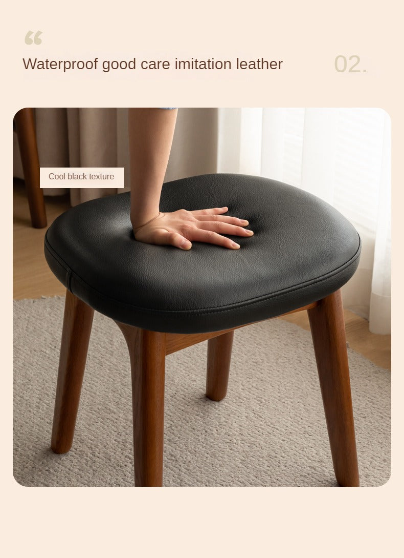 Premium Oak & Cherry Solid Wood Makeup Stool - Soft Cushioned Vanity Seat for Dressing Table, Bedroom, and Salon Use