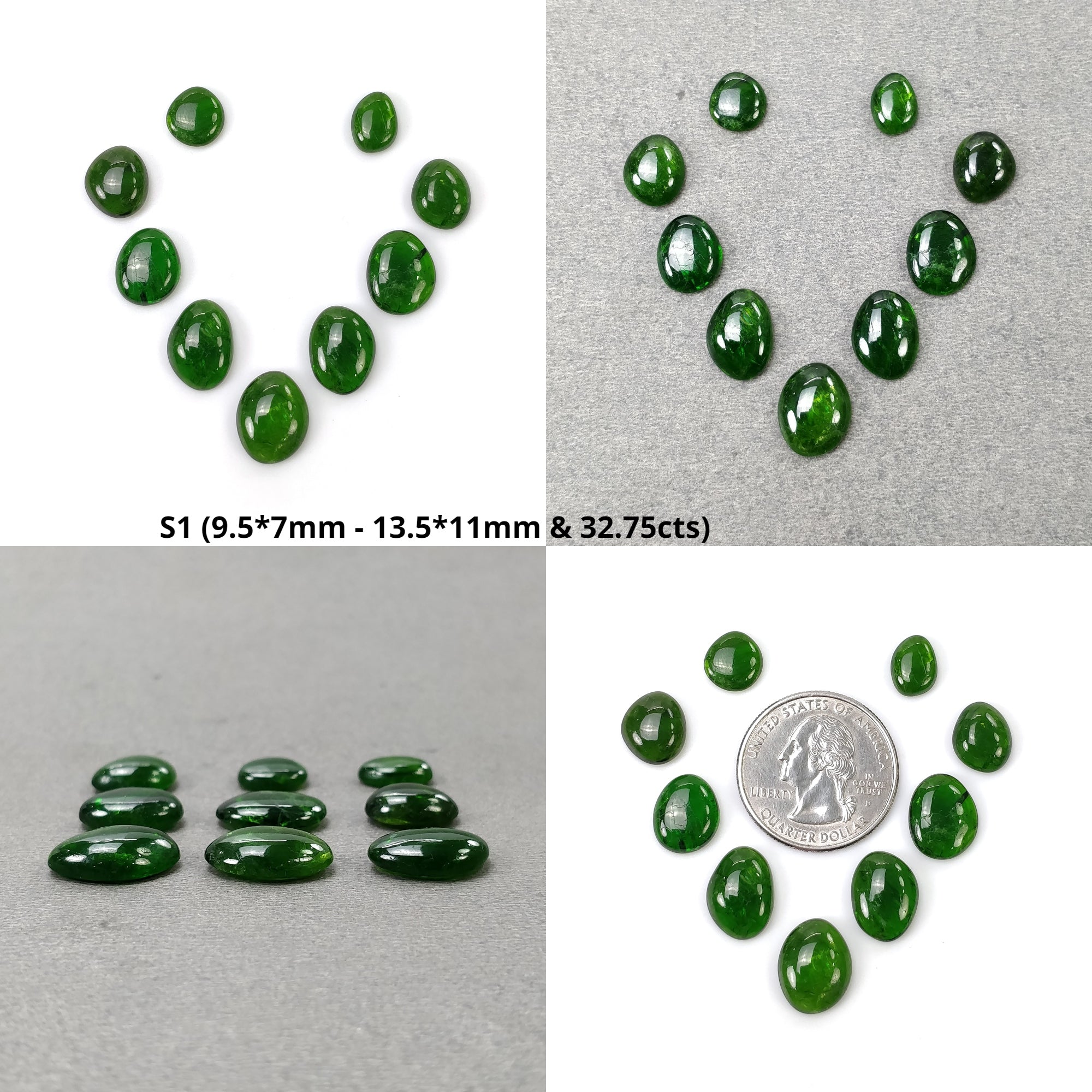 Natural Chrome Diopside Gemstone Cabochon - Green Diopside Rough Cabochon Lot (9pcs, 12pcs, 13pcs, 14pcs) for Jewelry Making, Wire Wrapping & Crystal Healing
