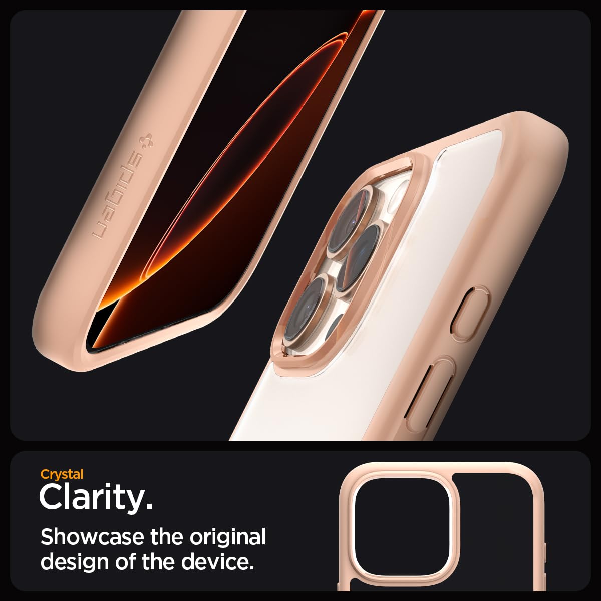 Spigen Ultra Hybrid Case for iPhone 16 Pro - Rose Titanium | Slim Protective Cover with Clear Back | Perfect for Everyday Use, Work & Travel