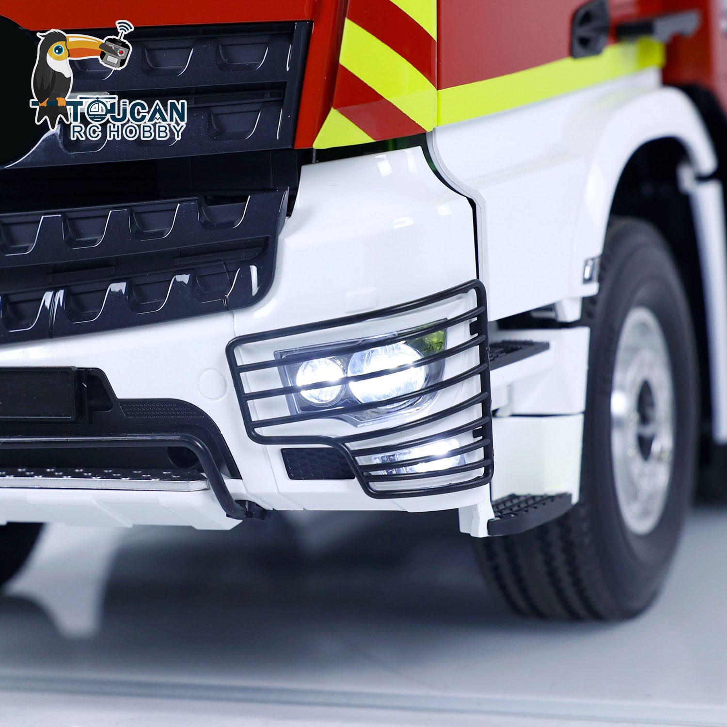 1/14 Scale 8x4 RC Fire Truck with Remote Control, Sprinkler System, Realistic Sounds & Painted Body - DIY Assembled Firefighting Toy for Kids & Adults - Perfect for Emergency Simulation & Playtime Scenarios