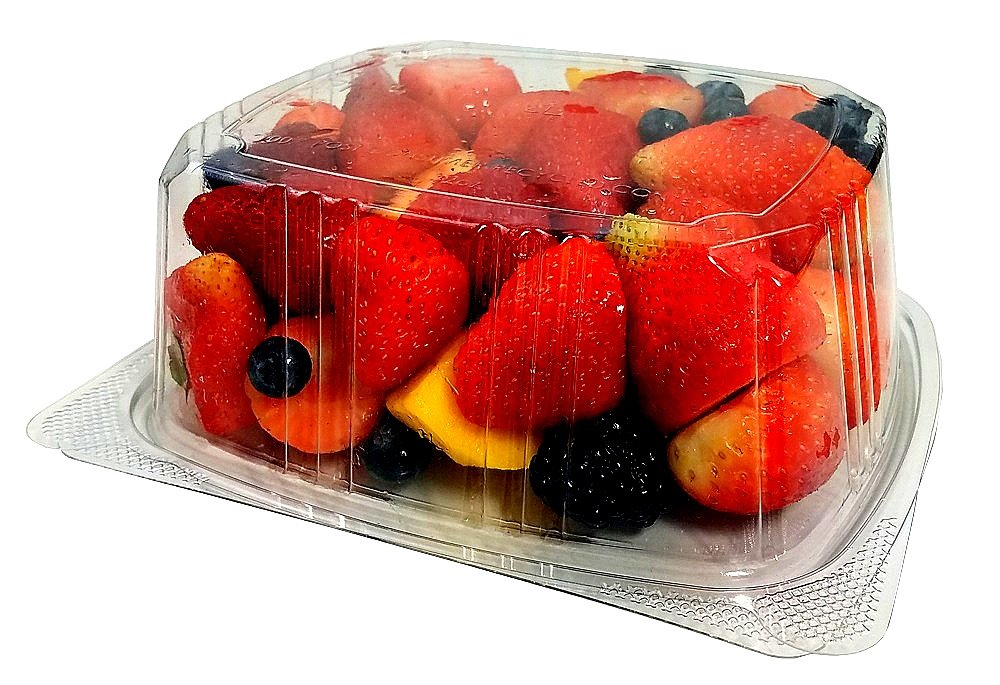 32oz BPA-Free RPET Food Containers with Hinged Lids for Meal Prep & Fruit Storage (Pack of 100) - Ideal for Delis & Catering