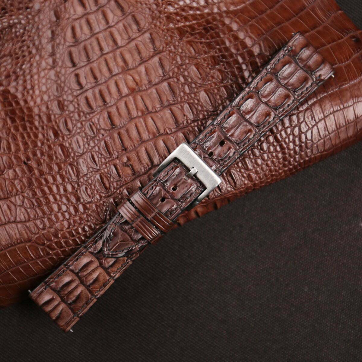 Premium Alligator & Double Hornback Leather Watch Straps for Men & Women - Quick Release Replacement Bands (16mm-24mm Sizes) - Luxury Brown Leather Watch Accessory for Business, Casual & Formal Occasions