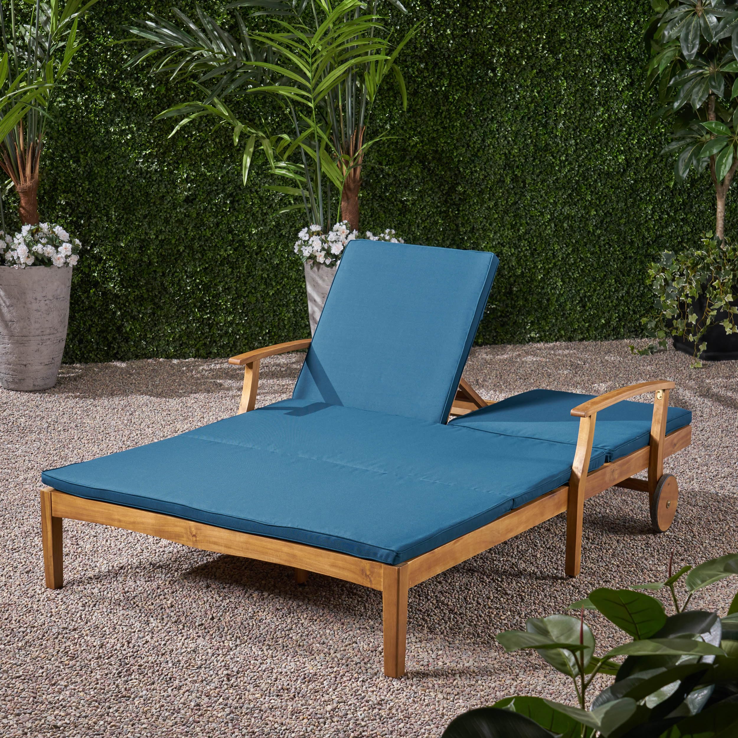 Premium Acacia Wood Double Chaise Lounge Chairs - All-Weather Outdoor Patio Daybed with Adjustable Backrest & Cushions for 2 - Perfect for Poolside Relaxation, Backyard Lounging, and Sunbathing