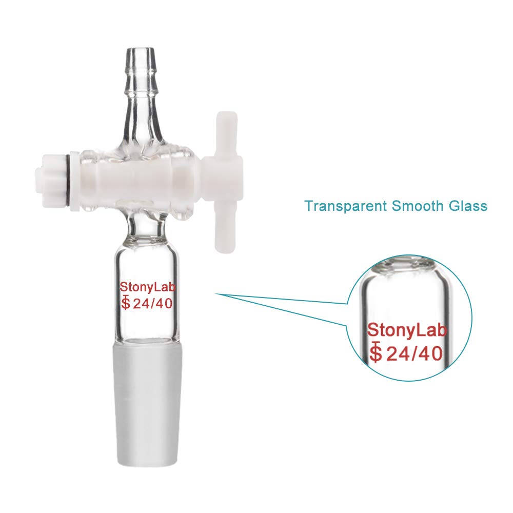 StonyLab PTFE Stopcock Vacuum Flow Control Adapter - 24/40 Joint & Straight Hose Connector for Laboratory Equipment | Perfect for Chemical Distillation, Vacuum Filtration & Lab Gas Control Systems