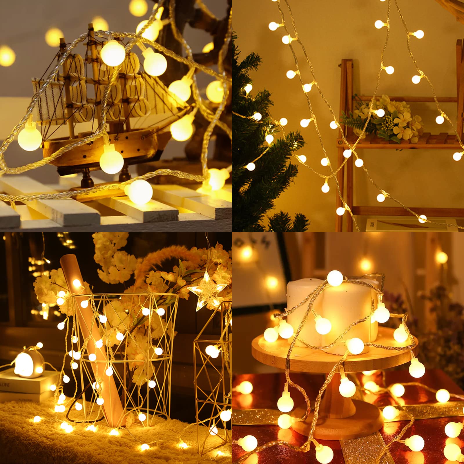 Dailyart Globe String Lights - 100 LED 59FT Waterproof Fairy Lights with Remote Control, 8 Lighting Modes, Adjustable Brightness & Timer Function - Indoor/Outdoor Decorative Lights for Bedroom, Garden, Wedding (Warm White) | Perfect for Home Decor, Parties, and Romantic Ambiance