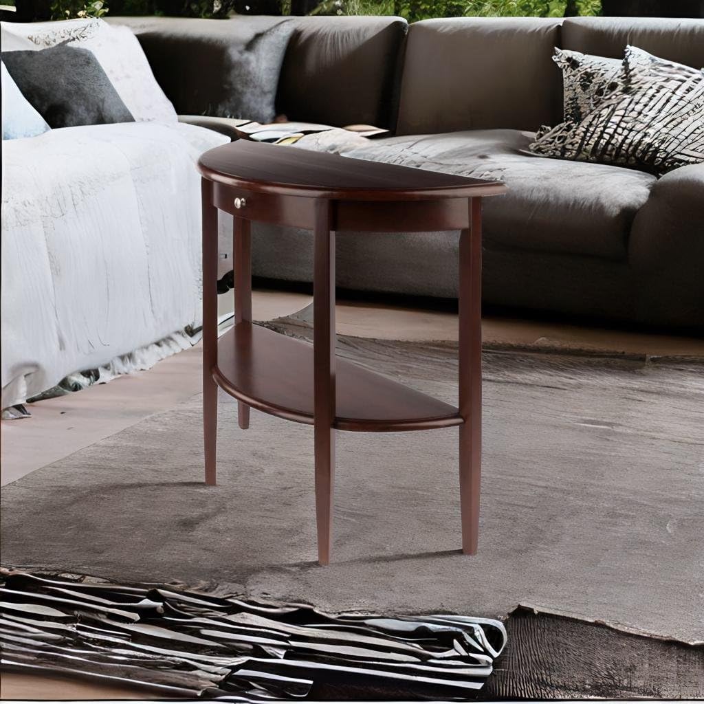 Stylish Walnut Half Moon Console Table with Drawer & Shelf - 39.29