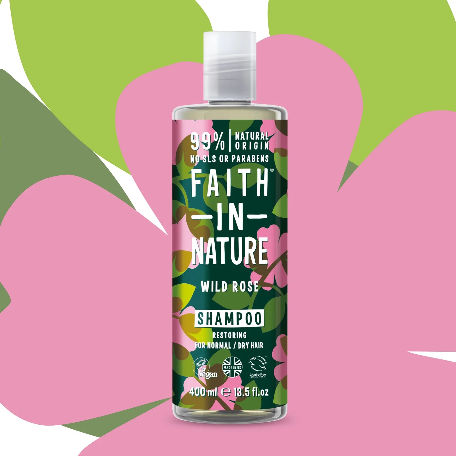 Faith in Nature Wild Rose Shampoo 400ml - Natural & Vegan Hair Care for Dry & Damaged Hair - Hydrating & Nourishing Formula - Perfect for Daily Use & Sensitive Scalp