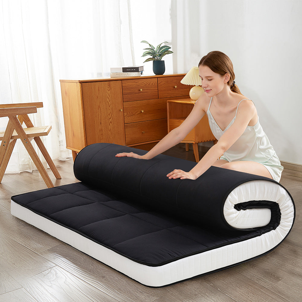 MAXYOYO 6-Inch Extra Thick Square Floor Futon Mattress - Foldable Memory Foam Topper Mattress Pad for Guest Bed, Dorm Room & Small Spaces - Black