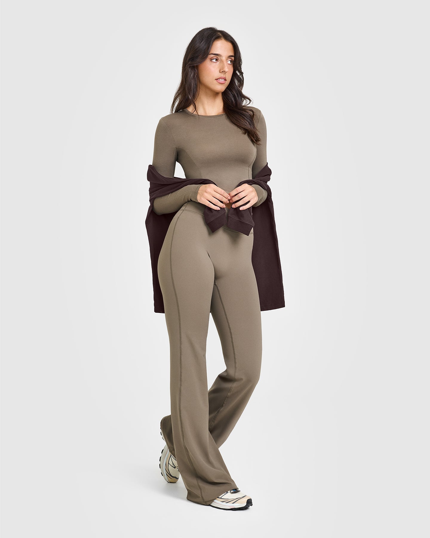 Mellow™ Soft Mid Long Sleeve Women's Top in Moss Brown | Comfortable Casual Blouse for Everyday Wear, Work & Fall Outfits