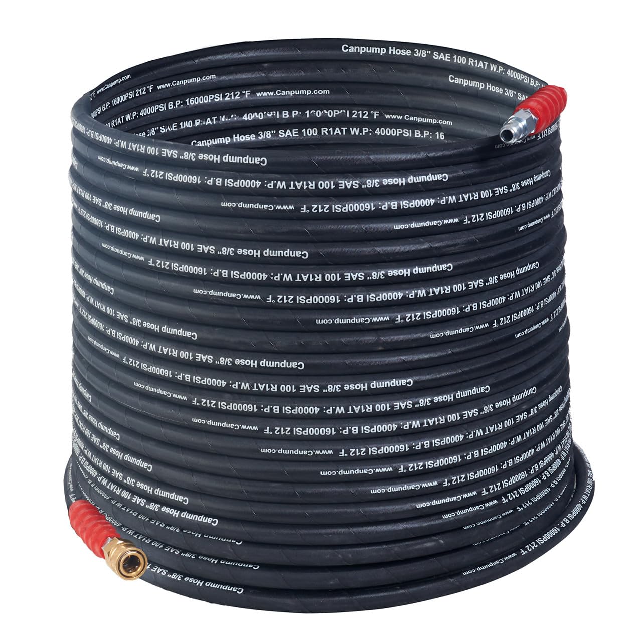 3/8 Inch High Pressure Hot Water Wire-Braided Black Hose - 4000 PSI, Quick Connect Fittings, 100 Feet - Ideal for Pressure Washers, Hydraulic Systems & Industrial Applications