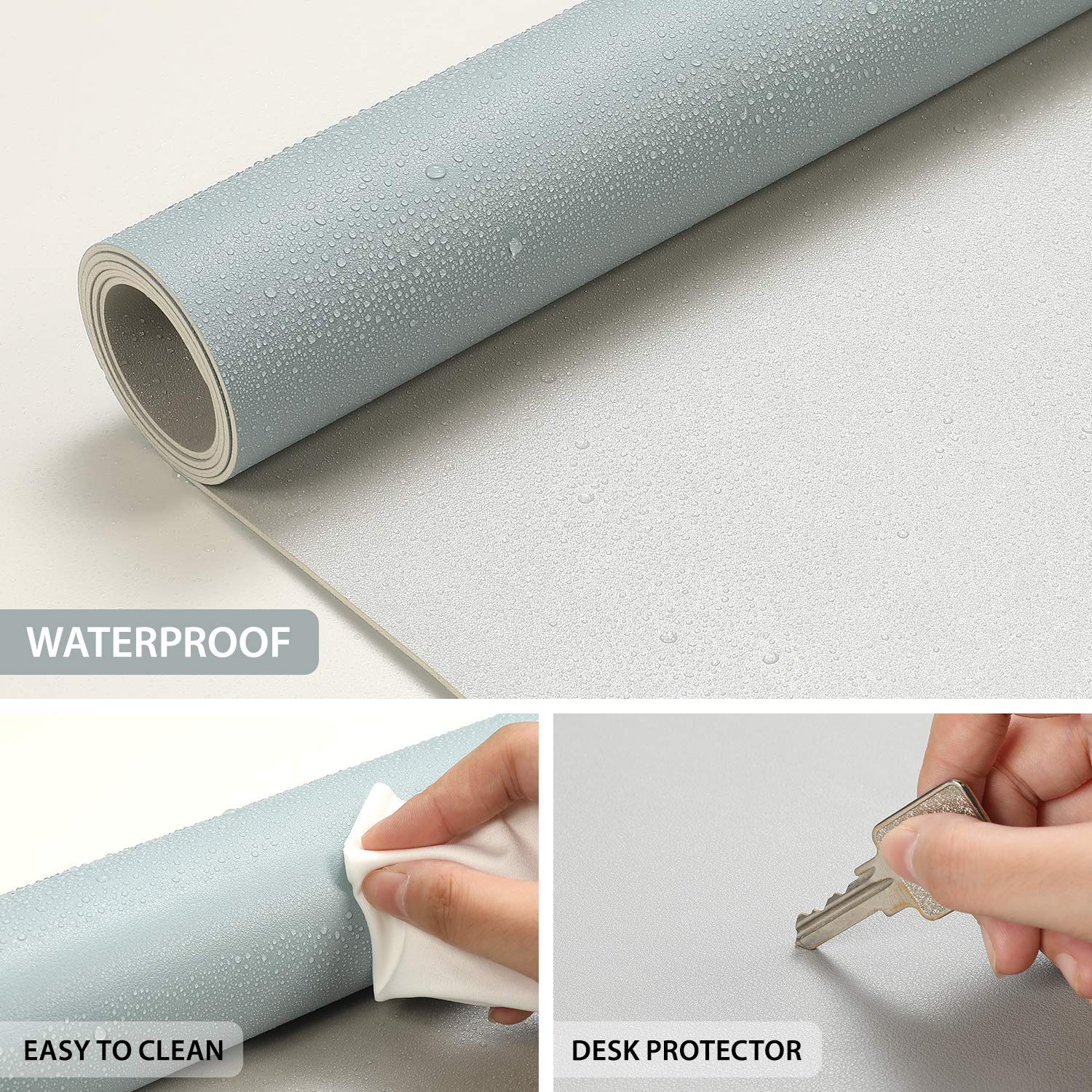 AFRITEE Large Desk Pad Protector Mat - Non-Slip Mouse Pad & Waterproof Writing Surface (Grayish Blue/Silver 31.5