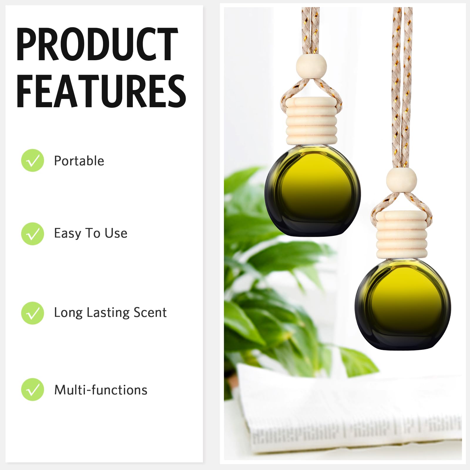 BBTO 100 Pcs Empty Car Air Fresheners with Wooden Cap - Clear Aromatherapy Diffuser Hanging Pendant for Car Fragrance - Perfect for Vehicle Decor & Essential Oil Use (Black Round)