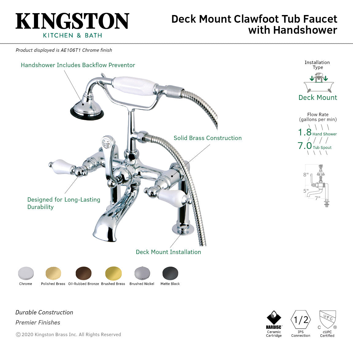 Vintage Clawfoot Tub Faucet with Hand Shower - Oil Rubbed Bronze 3-Handle Deck Mount Bathroom Fixture for Classic & Modern Bathrooms | Perfect for Renovations, Spa Days & Luxury Bathing Experience