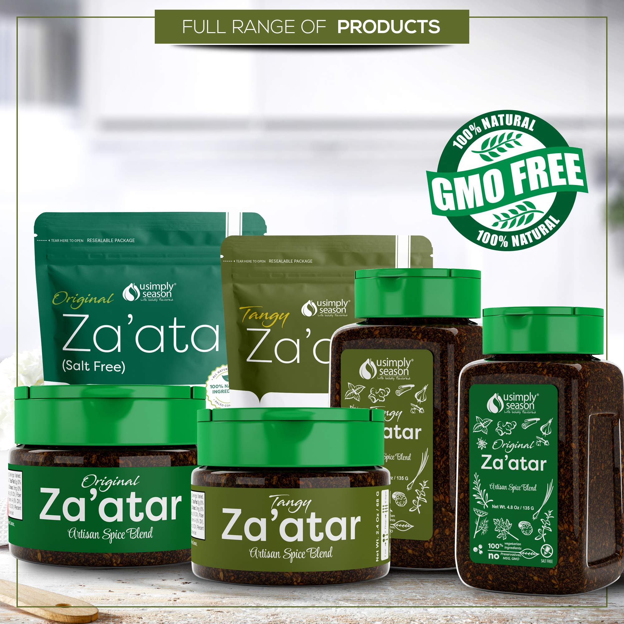 USimplySeason Tangy Zaatar Spice (2.4 oz) - Authentic Mediterranean Seasoning Blend for Bread, Hummus, Salads & More - Vegan, Non-GMO, Gluten-Free, Made in USA - Perfect for Cooking, Baking & Meal Prep