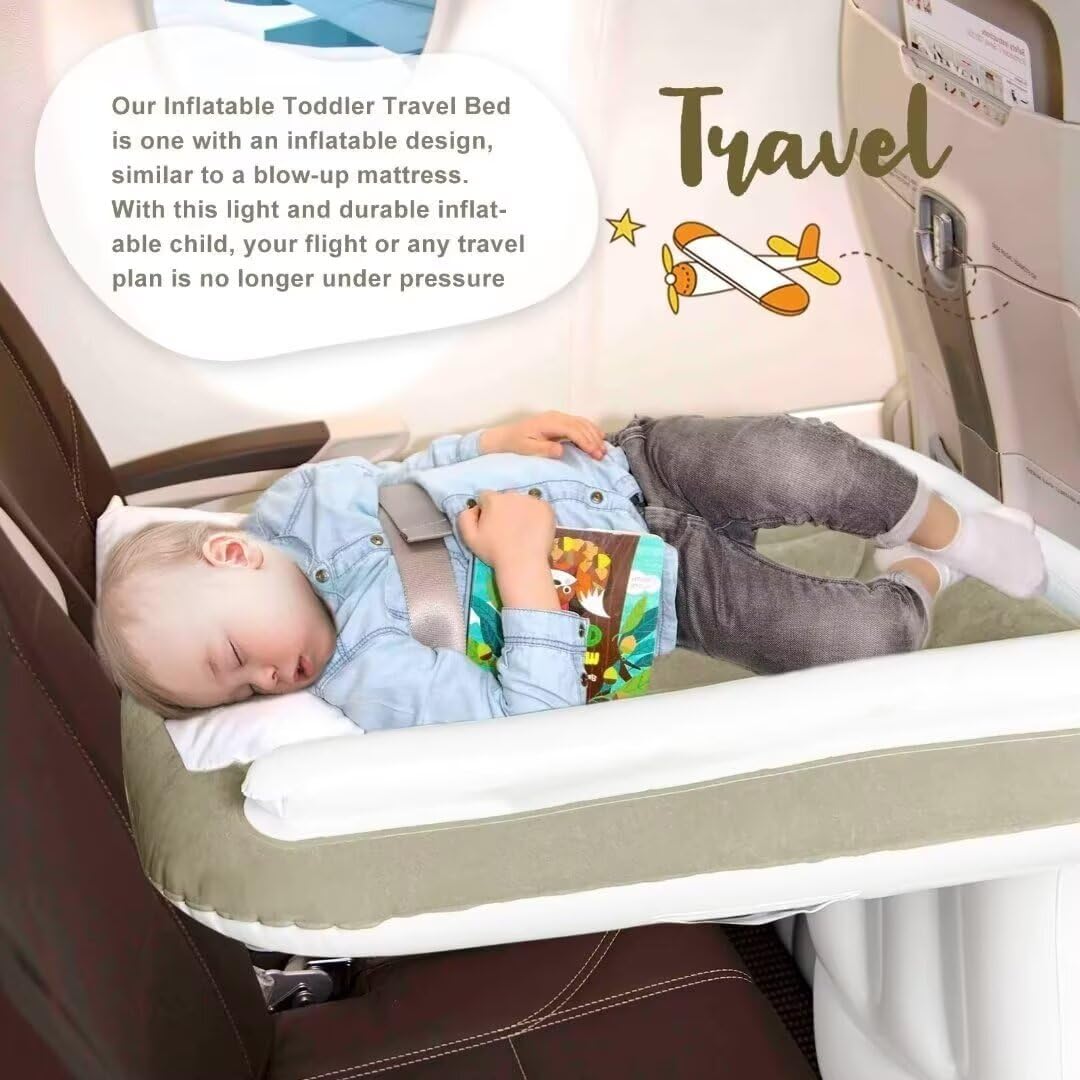 Toddler Travel Bed - Airplane Seat Extender & Toddler Bed Belt for Kids | Portable Kids Bed for Airplane, Train, Car Travel | Beige | Perfect for Long Flights & Road Trips