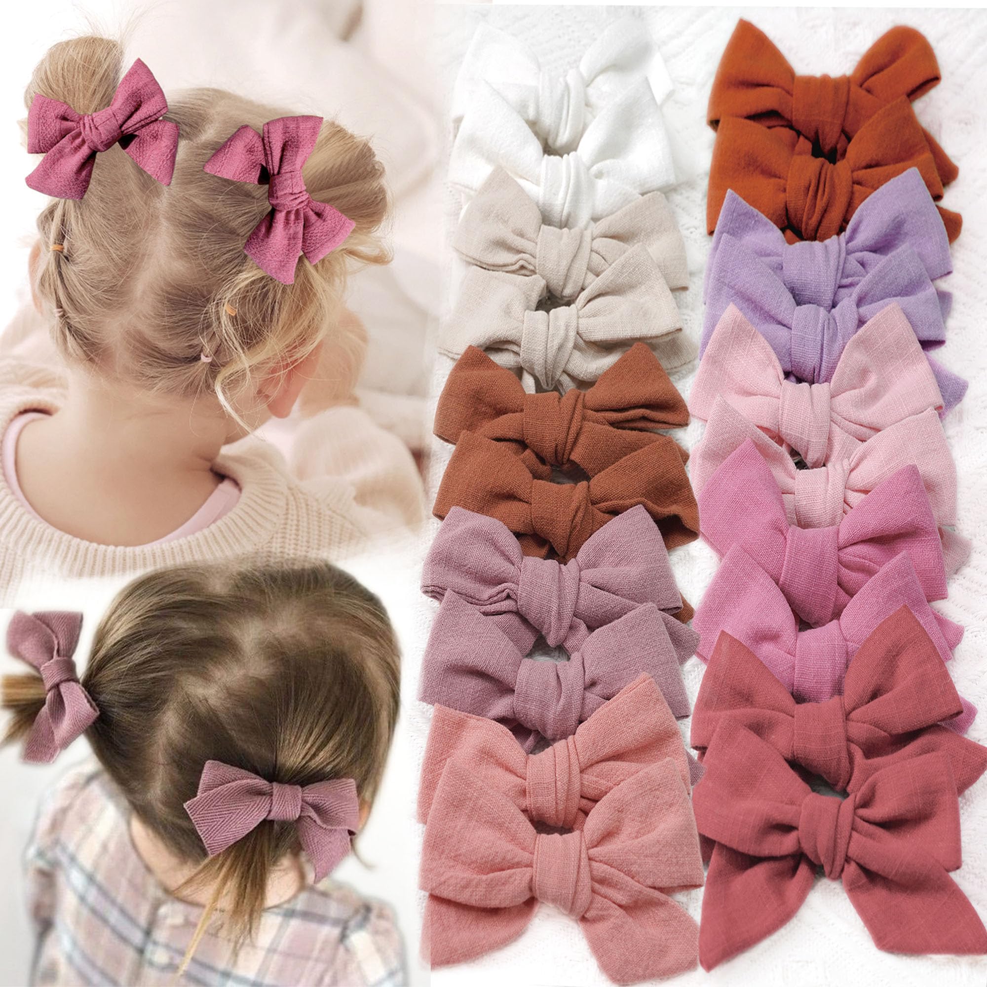 20Pcs Linen Hair Bows with Alligator Clips for Girls - CÉLLOT Baby Toddler Kids Teen Hair Accessories (Pink) | Perfect for School, Parties, Holidays & Everyday Wear