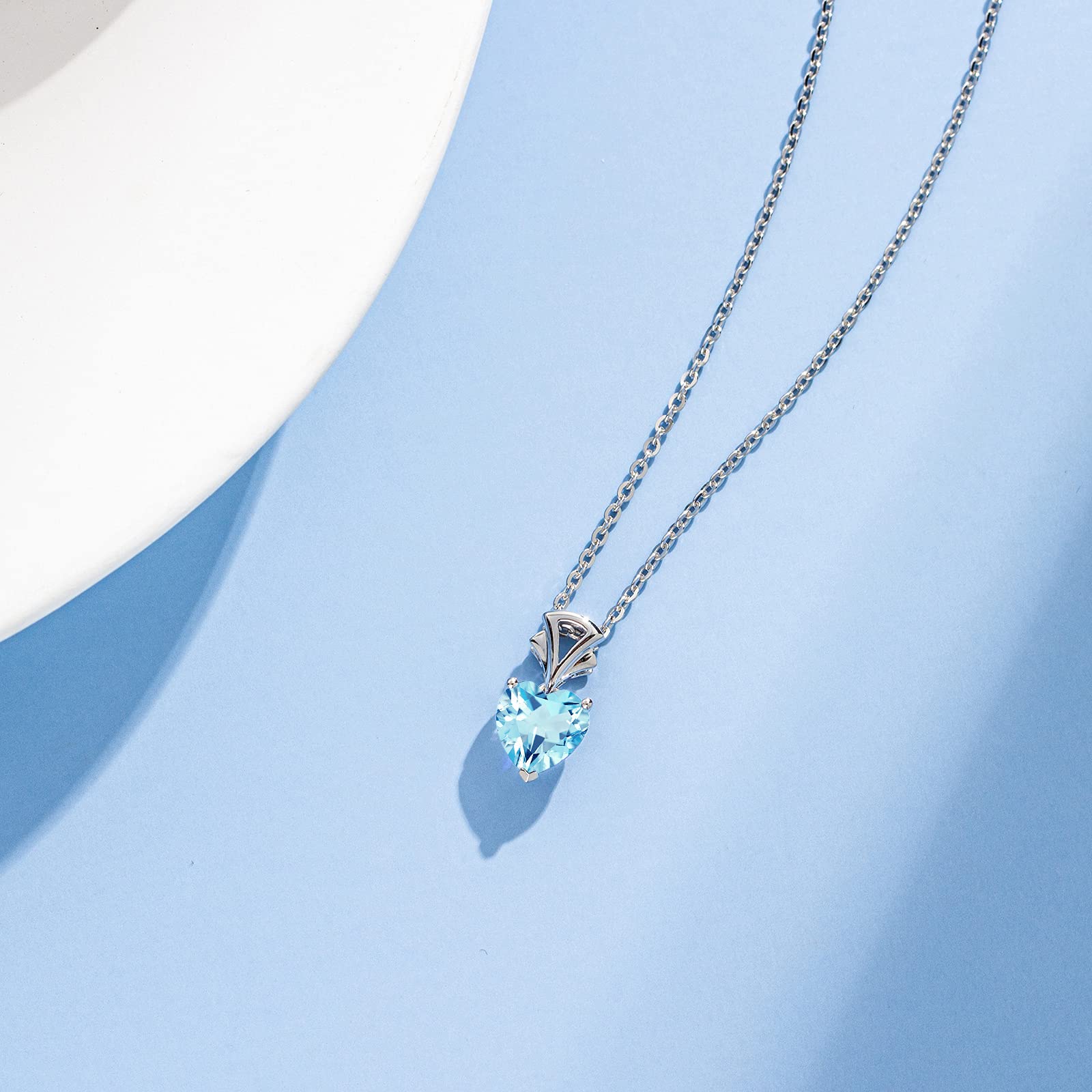 14K White Gold & Sterling Silver Heart Birthstone Pendant Necklace for Women - 8mm Gemstone Jewelry Gift for Mom, Wife, Girlfriend | Anniversary, Birthday, Valentine's Day Present | Perfect for Everyday Wear, Special Occasions & Gift-Giving