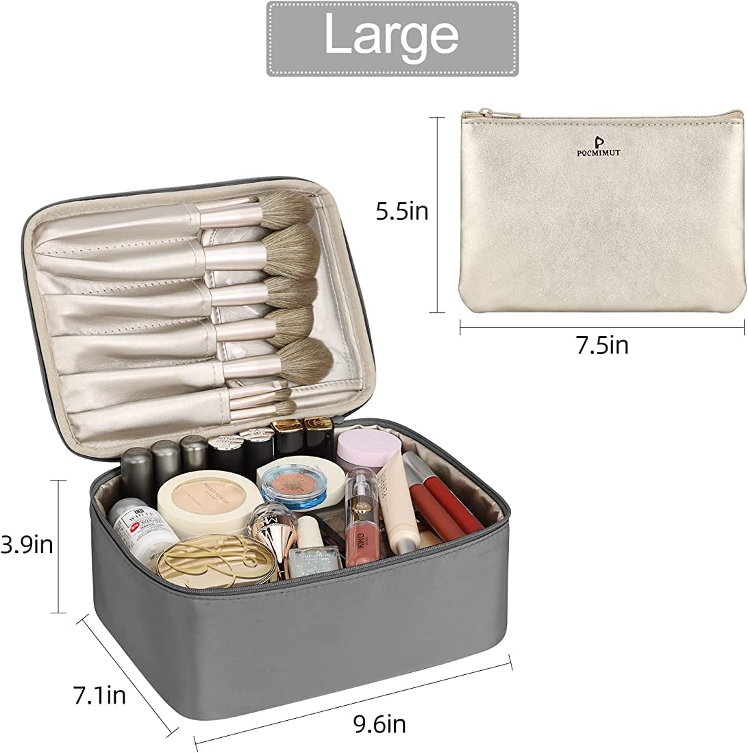 Lightning Hammerz Travel Makeup Bag with Brush Pouch | Waterproof Cosmetic Organizer for Makeup Brushes & Toiletries | Multi-Compartment Toiletry Kit for Women | Perfect for Travel, Gym & Daily Use (Grey)